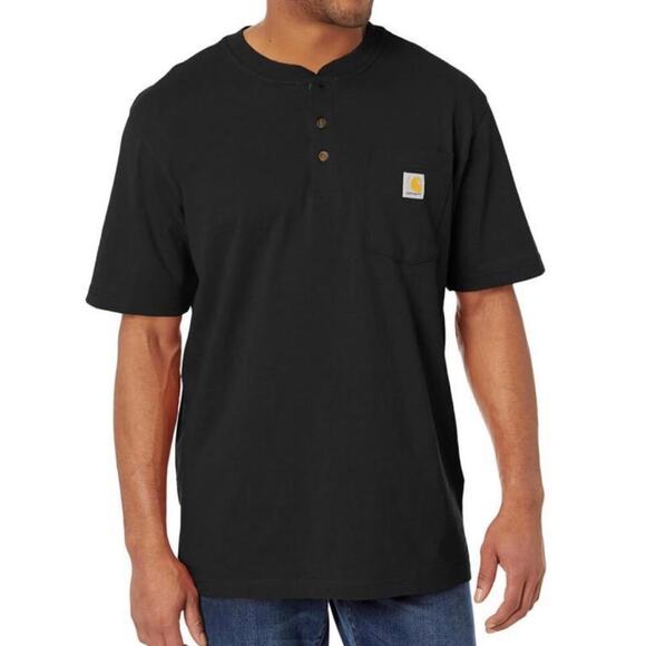 CARHARTT • Black Loose Fit Heavyweight Short Sleeve Pocket Henley T-Shirt - Picture 1 of 7